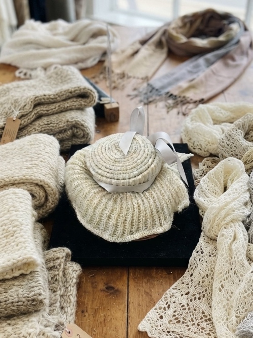 Handmade Rosette boa scarf shaped in a beautiful hat design from Crystal booth